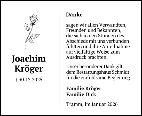 Traueranzeige von Joachim Kröger von Zeitung für die Landeshauptstadt
