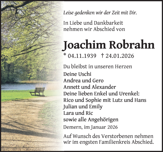 Traueranzeige von Joachim Robrahn von Gadebusch - Rehnaer Zeitung