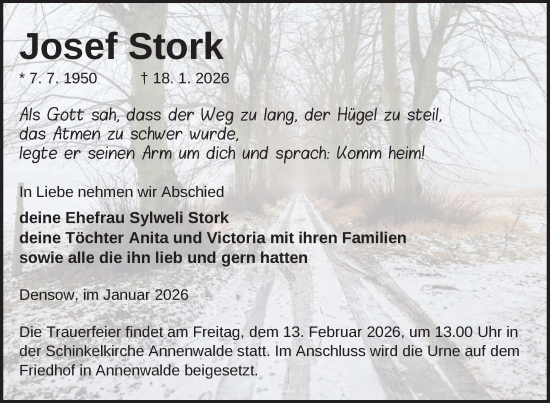 Traueranzeige von Josef Stork von Uckermark Kurier Templiner Zeitung