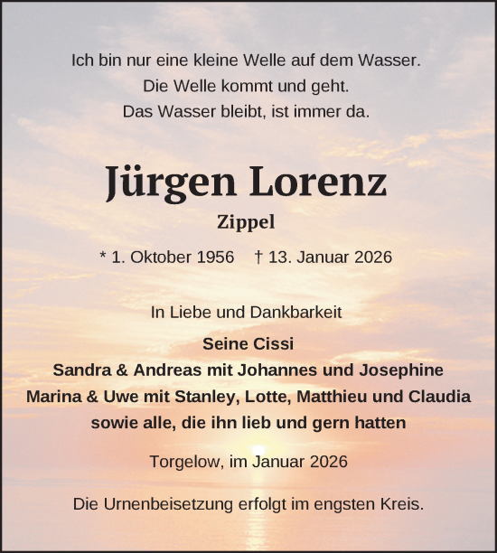 Traueranzeige von Jürgen Lorenz von Nordkurier Grosso