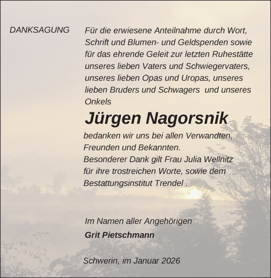 Traueranzeige von Jürgen Nagorsnik von Zeitung für die Landeshauptstadt
