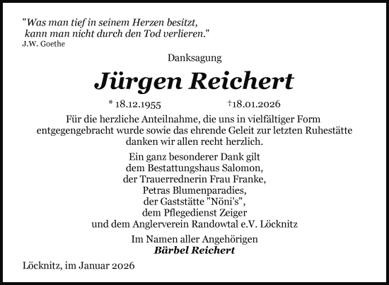 Traueranzeige von Jürgen Reichert von Nordkurier Pasewalker Zeitung, Nordkurier Grosso