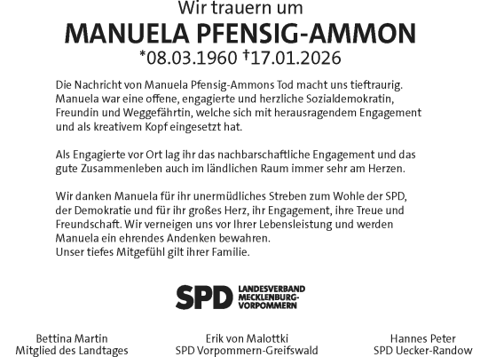 Traueranzeige von Manuela Pfensig-Ammon von Nordkurier Pasewalker Zeitung