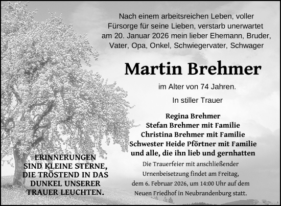 Traueranzeige von Martin Brehmer von Nordkurier Neubrandenburger Zeitung