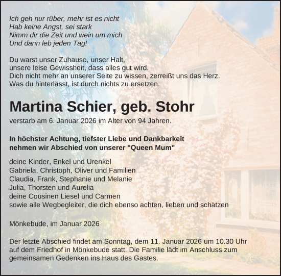Traueranzeige von Martina Schier von Nordkurier Grosso