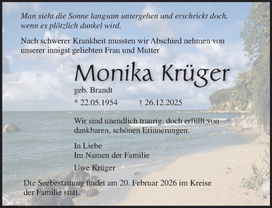 Traueranzeige von Monika Krüger von Norddeutsche Neueste Nachrichten