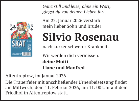 Traueranzeige von Silvio Rosenau von Nordkurier Neubrandenburger Zeitung, Nordkurier Grosso