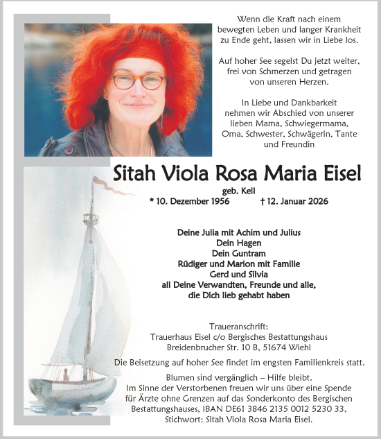 Traueranzeige von Sitah Viola Rosa Maria Eisel von Güstrow und Bützow