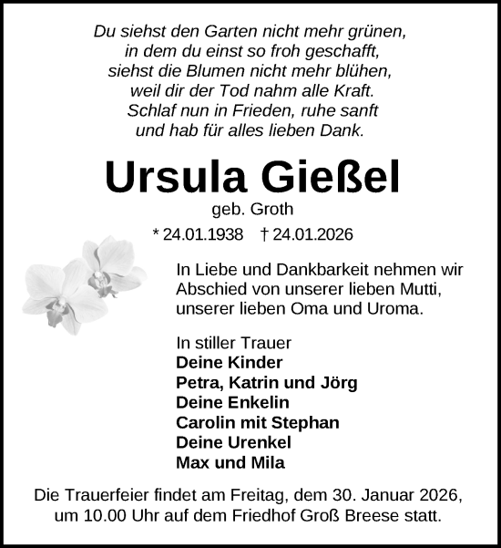 Traueranzeige von Ursula Gießel 