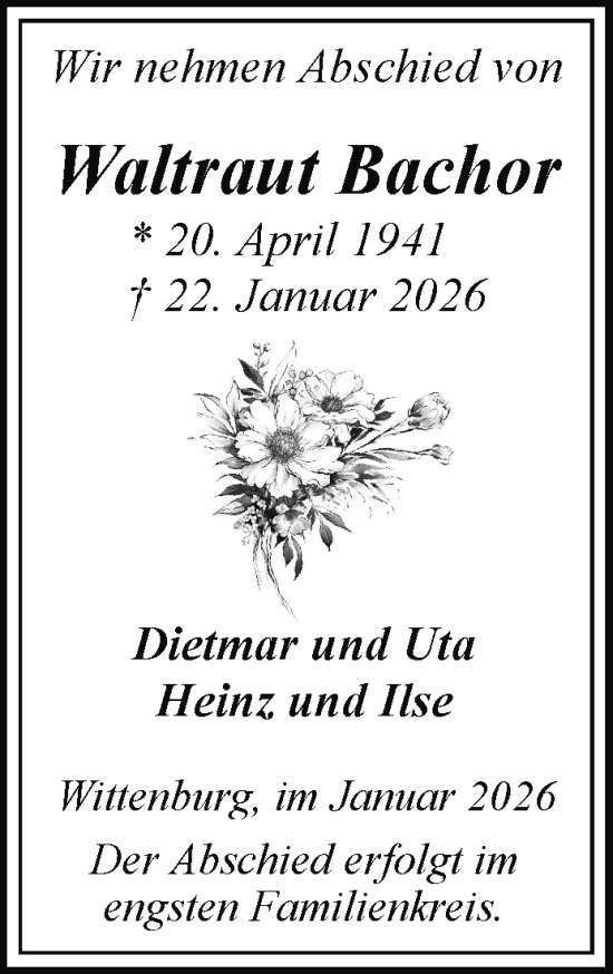 Traueranzeige von Waltraut Bachor von Hagenower Kreisblatt