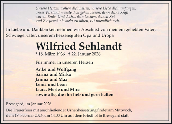 Traueranzeige von Wilfried Sehlandt von Hagenower Kreisblatt