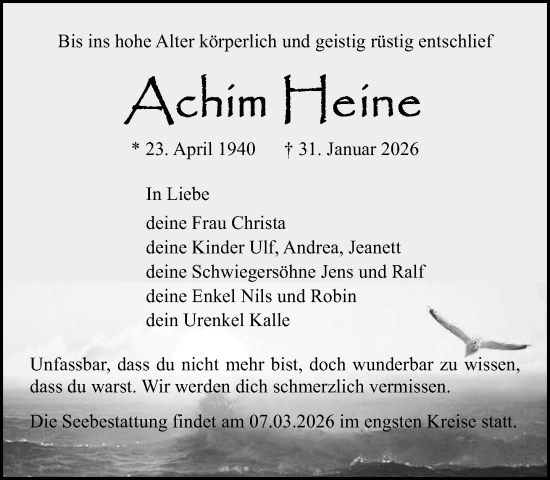 Traueranzeige von Achim Heine von Norddeutsche Neueste Nachrichten