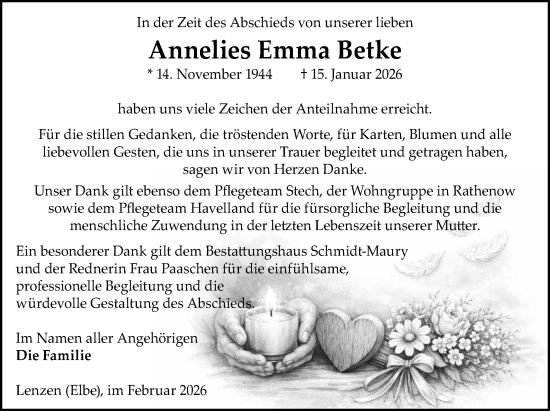 Traueranzeige von Annelies Emma Betke 