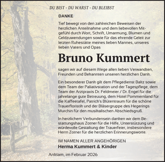 Traueranzeige von Bruno Kummert von Nordkurier Vorpommern Kurier, Nordkurier Grosso