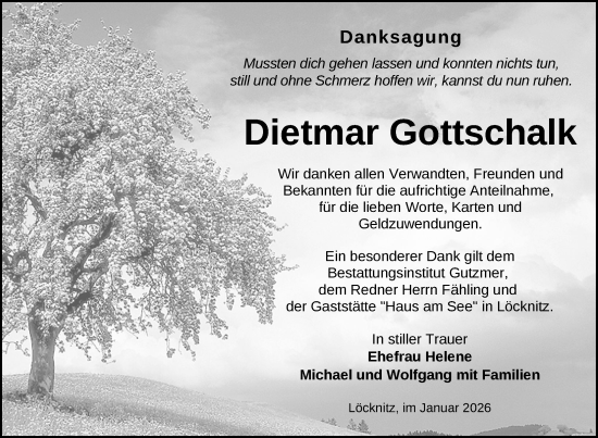 Traueranzeige von Dietmar Gottschalk von Nordkurier Grosso, Nordkurier Pasewalker Zeitung