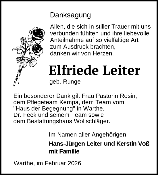 Traueranzeige von Elfriede Leiter von Uckermark Kurier Templiner Zeitung