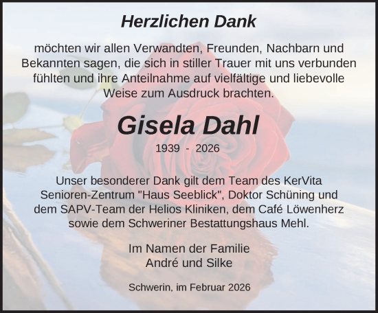 Traueranzeige von Gisela Dahl von Zeitung für die Landeshauptstadt
