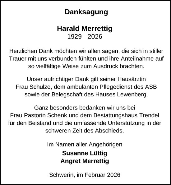 Traueranzeige von Harald Merrettig von Zeitung für die Landeshauptstadt