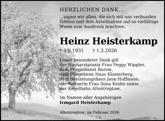 Traueranzeige von Heinz Heisterkamp von Nordkurier Neubrandenburger Zeitung, Nordkurier Grosso