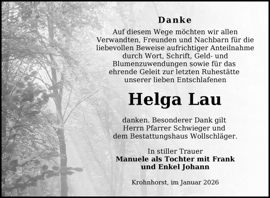 Traueranzeige von Helga Lau von Uckermark Kurier Templiner Zeitung
