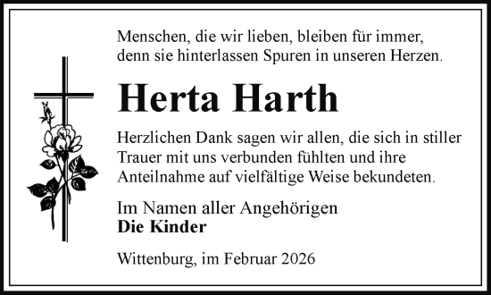Traueranzeige von Herta Harth von Hagenower Kreisblatt