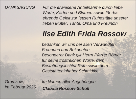 Traueranzeige von Ilse Edith Frida Rossow von Uckermark Kurier Prenzlauer Zeitung
