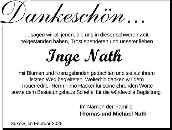 Traueranzeige von Inge Nath von Güstrow und Bützow