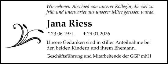 Traueranzeige von Jana Riess von Norddeutsche Neueste Nachrichten