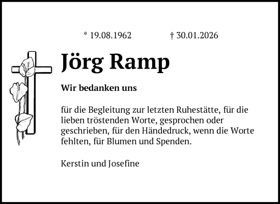 Traueranzeige von Jörg Ramp von Nordkurier Neubrandenburger Zeitung, Nordkurier Grosso