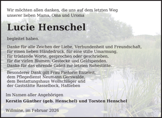 Traueranzeige von Lucie Henschel von Uckermark Kurier Templiner Zeitung