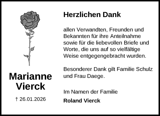 Traueranzeige von Marianne Vierck von Nordkurier Mecklenburger Schweiz, Nordkurier Grosso
