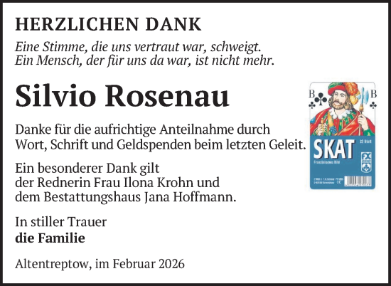 Traueranzeige von Silvio Rosenau von Nordkurier Neubrandenburger Zeitung, Nordkurier Grosso