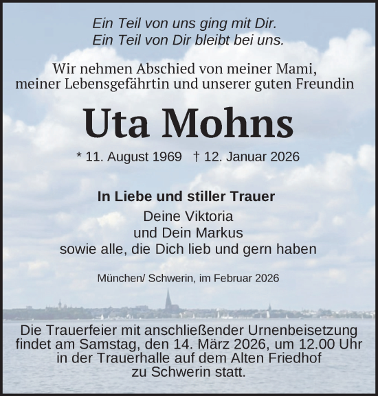 Traueranzeige von Uta Mohns von Zeitung für die Landeshauptstadt